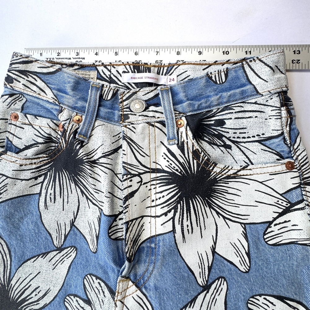 Levis x Farm Rio Ribcage Straight Jeans Womens 24 Blue Tropical Ankle High Rise - Picture 7 of 15